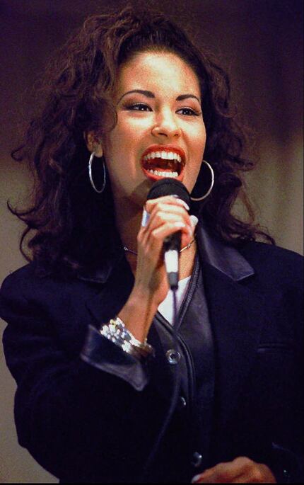 Selena Quintanilla-Perez performs during a concert at the Cunningham Elementary School in...