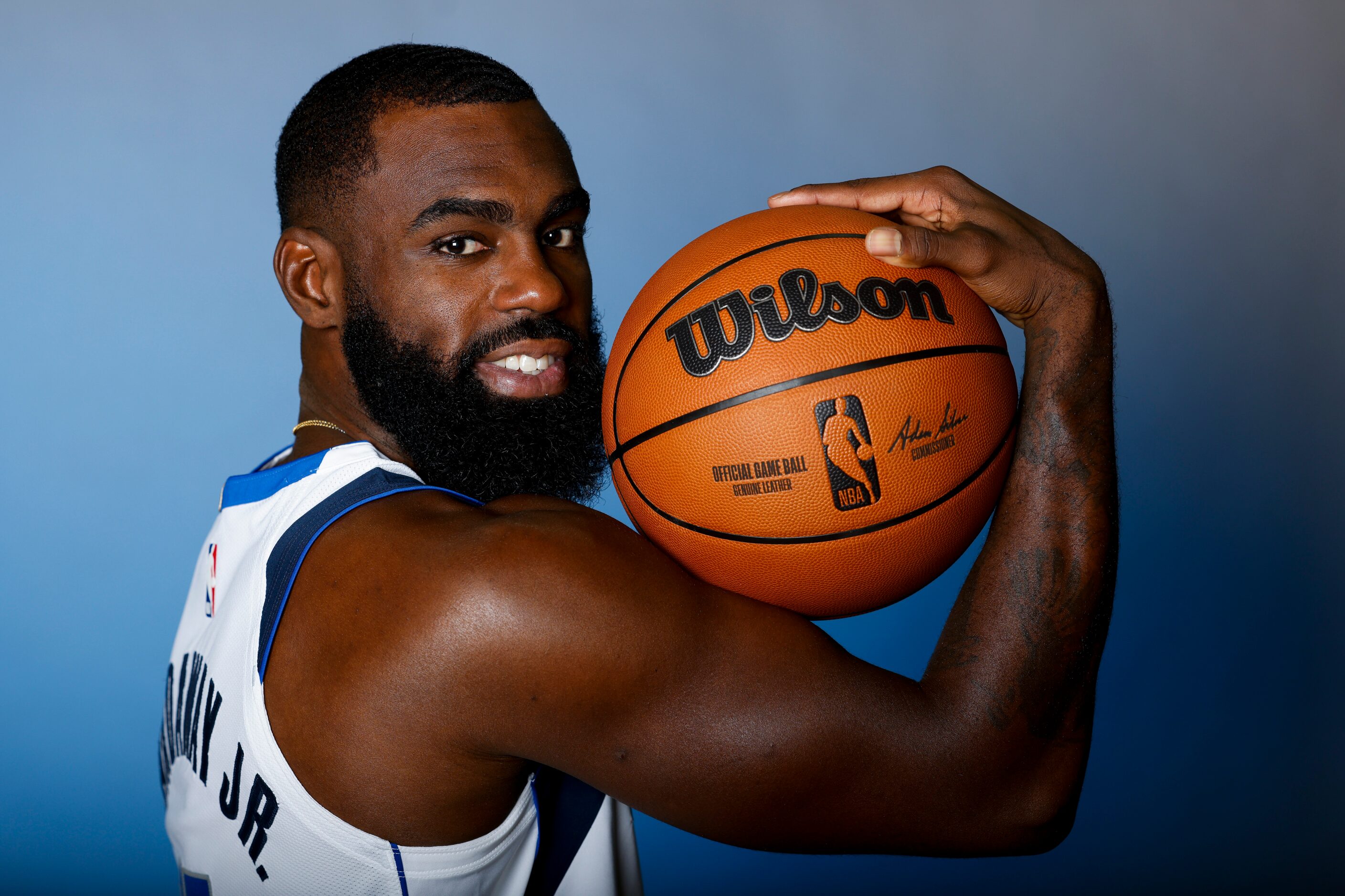 Dallas Mavericks’ Tim Hardaway Jr. is photographed during the media day at American Airlines...