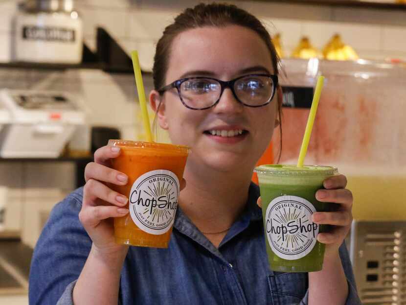 Sierra Baker holds fresh juices available at the new Original ChopShop at 7300 N. MacArthur...