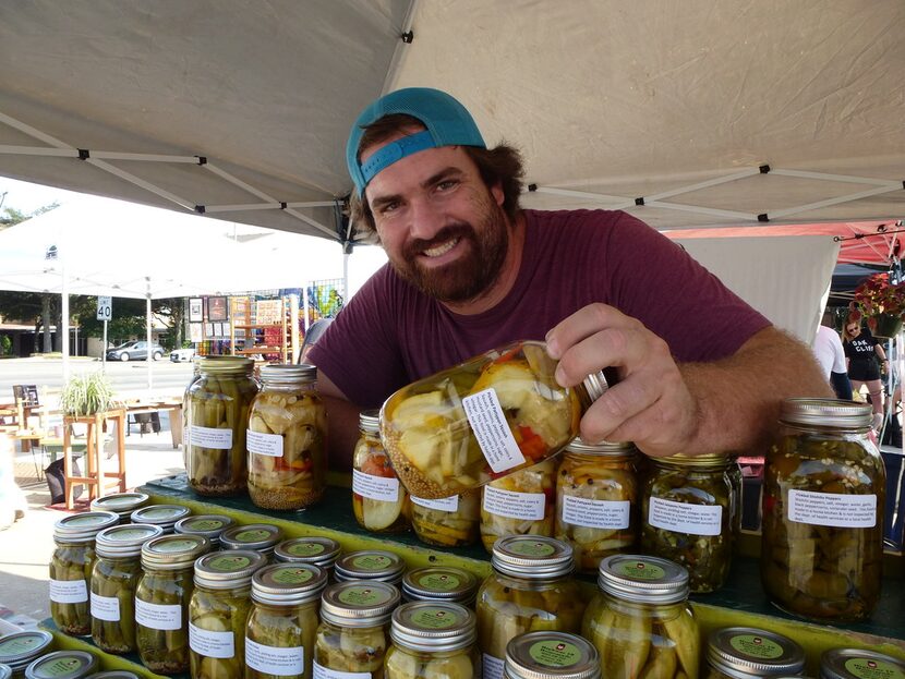 Bobby Bever introduces his family's Highway 19 Produce and Berries pickled squash, one of...