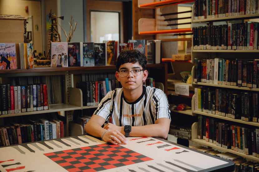 Srijan Sharma, 17, a student at Saginaw High School from Nepal, poses for a portrait inside...