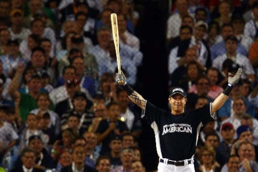 NEW YORK - JULY 14:  Josh Hamilton of the Texas Rangers celebrates during the 2008 MLB...