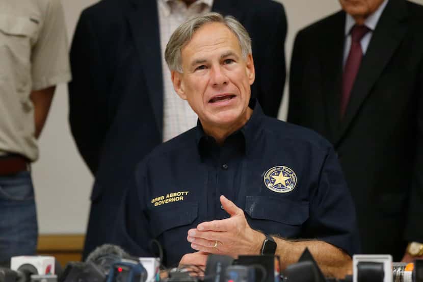Texas Gov. Greg Abbott speaks during a news conference concerning last Saturday's shooting...