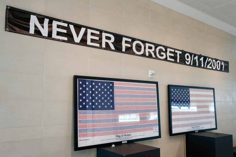 A memorial for victims of the attacks on Sept. 11 is displayed at Dallas Love Field.
