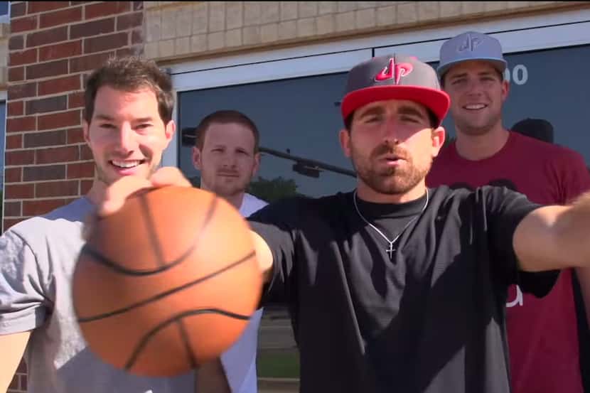Some of the Dude Perfect crew outside their Frisco offices.