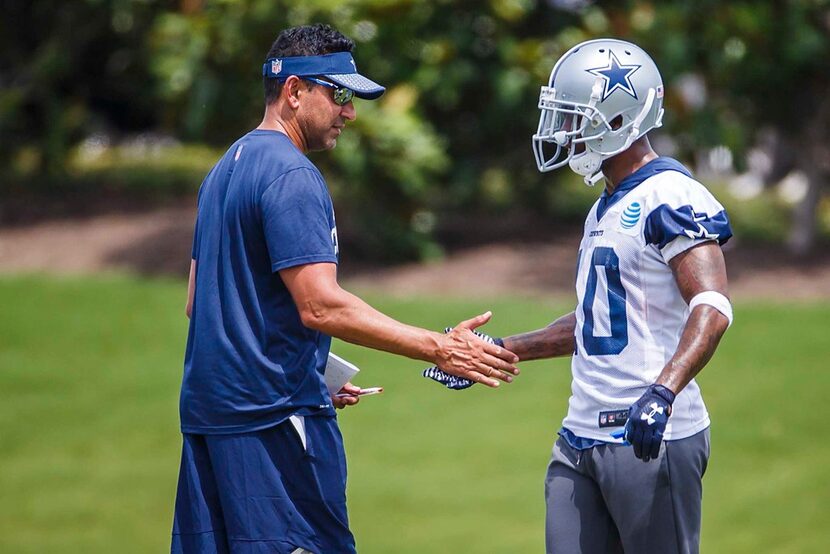 Dallas Cowboys running back\wide receiver Tavon Austin (10) gets a hand from wide receivers...