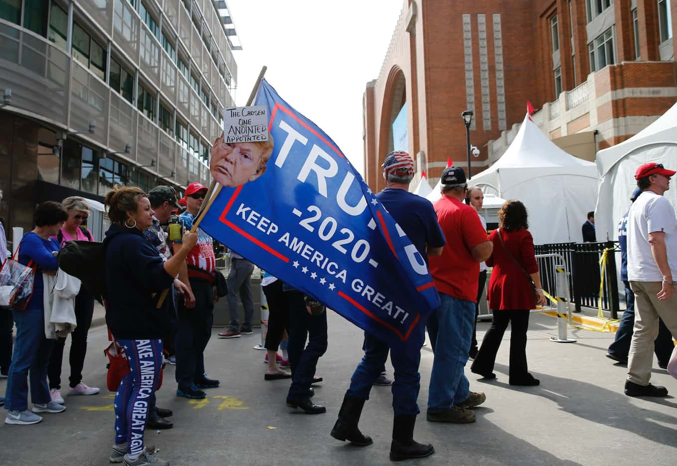 People wait in line for the Keep America Great Rally for President Donald Trump at the...