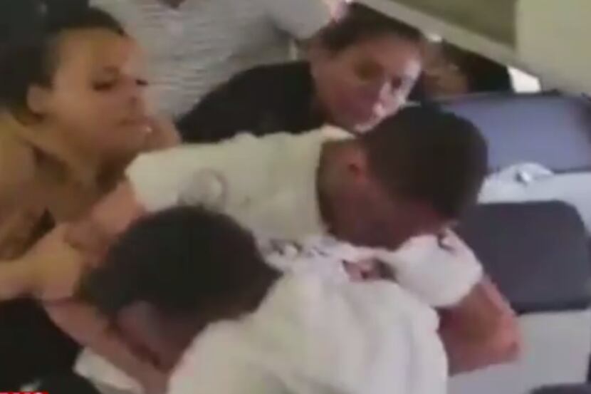 A still image from video posted by ABC News of the altercation aboard Southwest flight #2530...