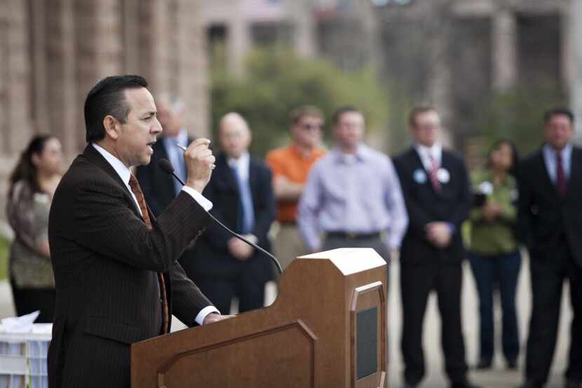 State senator Carlos Uresti spoke at a rally held outside on the steps of the State Capitol...