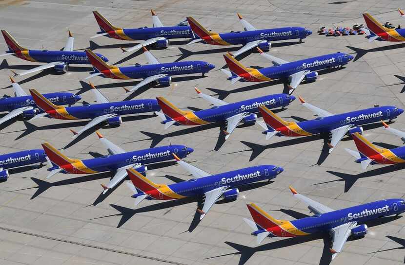 Southwest Airlines' 737 Max aircraft sit on a California tarmac after being grounded over...
