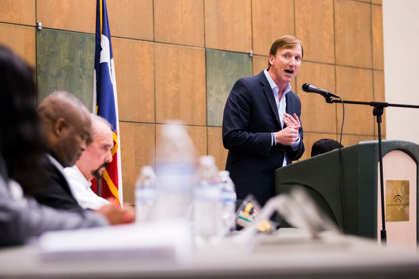 Gubernatorial candidate Andrew White (right) speaks during a Democratic forum hosted by the...