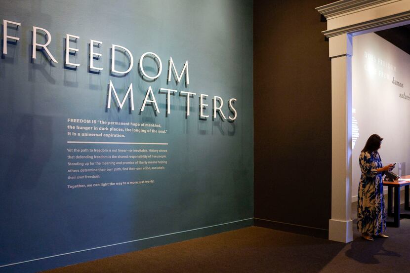 The entrance to the Freedom Matters exhibit at the Bush Center.