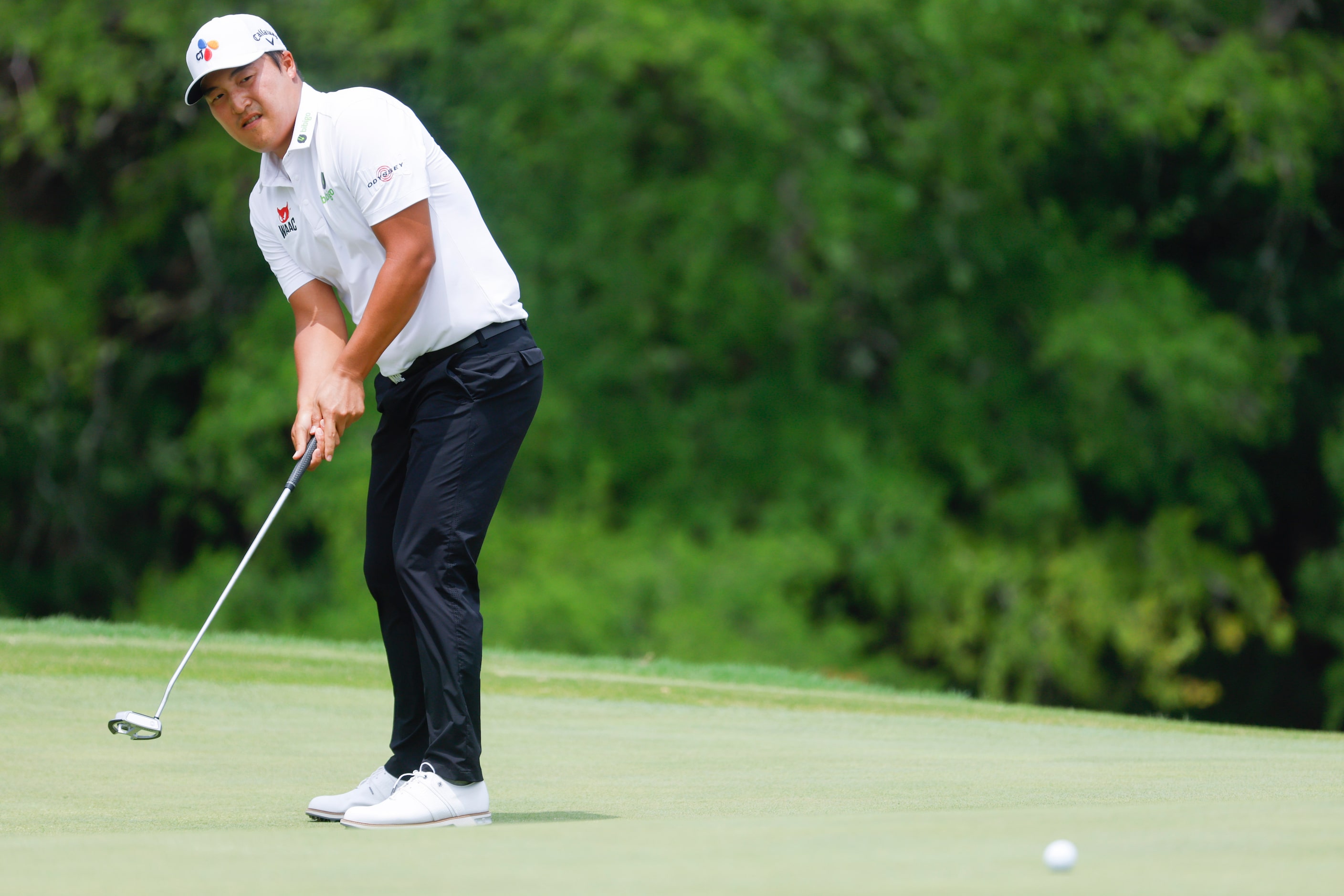 K.H. Lee putts on the ninth hole during the second round of the AT&T Byron Nelson at TPC...