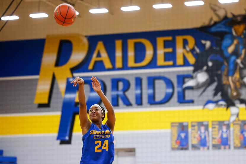 Sunnyvale girls basketball player Micah Russell during practice in Sunnyvale on Wednesday
