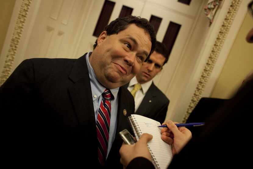 Rep. Blake Farenthold (R-Tx, 27) speaks with the press after his ceremonial swearing-in by...