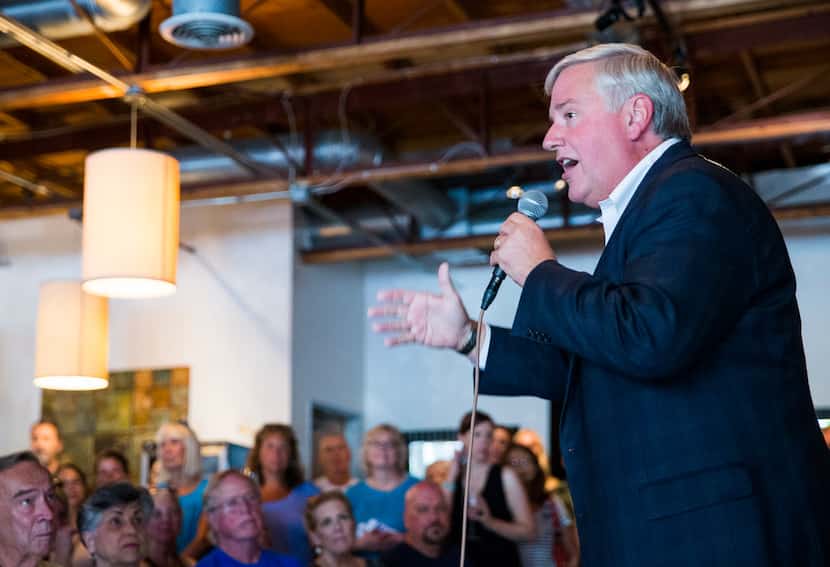 Democratic candidate for lieutenant governor Mike Collier speaks during a town hall meeting...