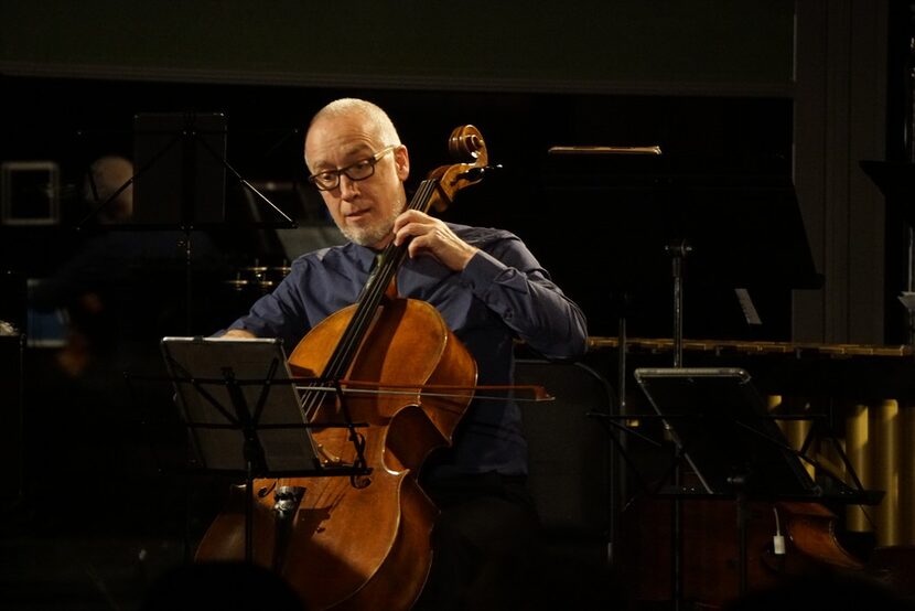 Cellist Jean-Michel Fonteneau plays with Music from Yellow Barn during the Soundings Concert...