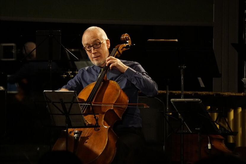 Cellist Jean-Michel Fonteneau plays with Music from Yellow Barn during the Soundings Concert...