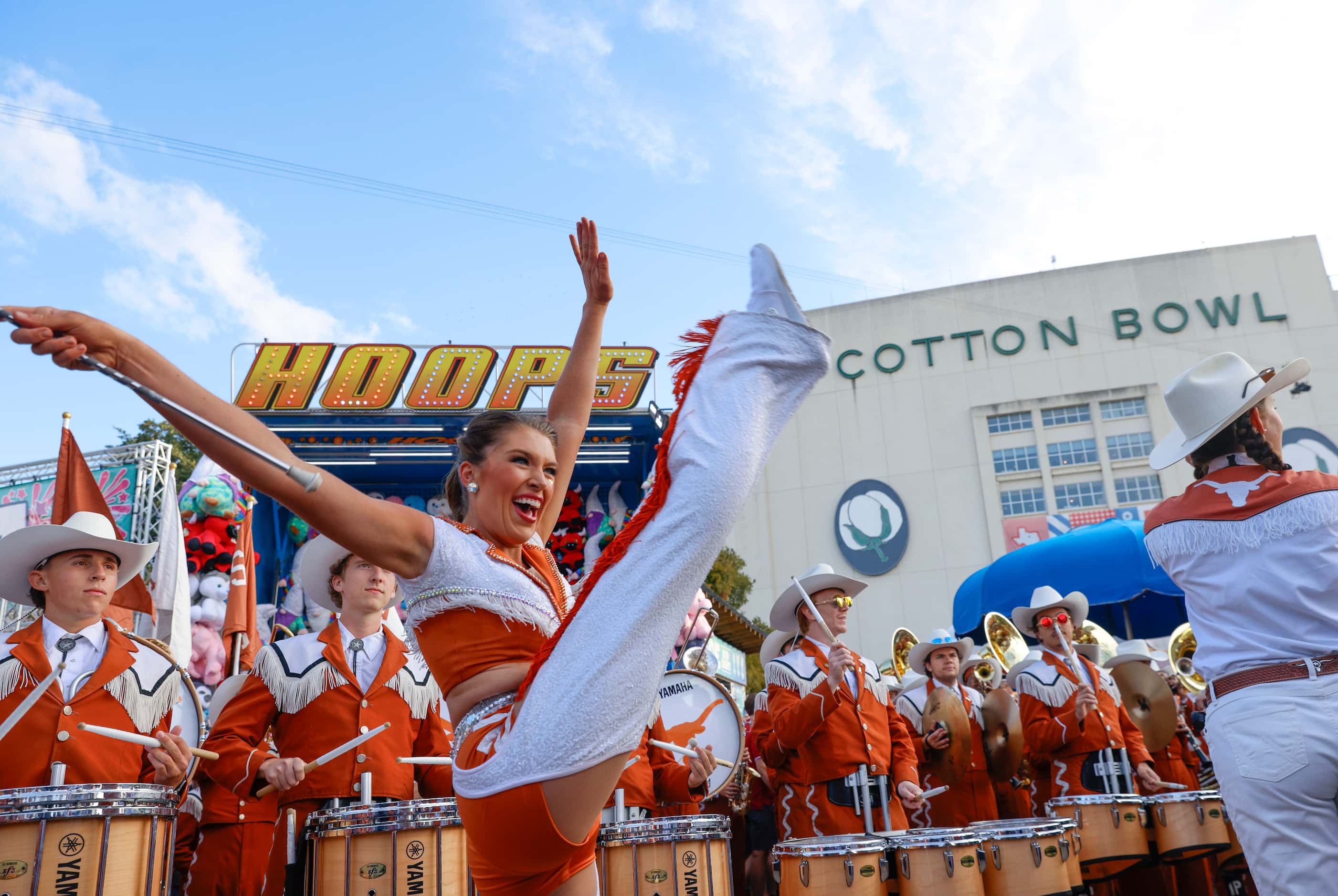 UT Austin band plays ahead of the Red River Showdown at the Cotton Bowl, on Saturday, Oct....