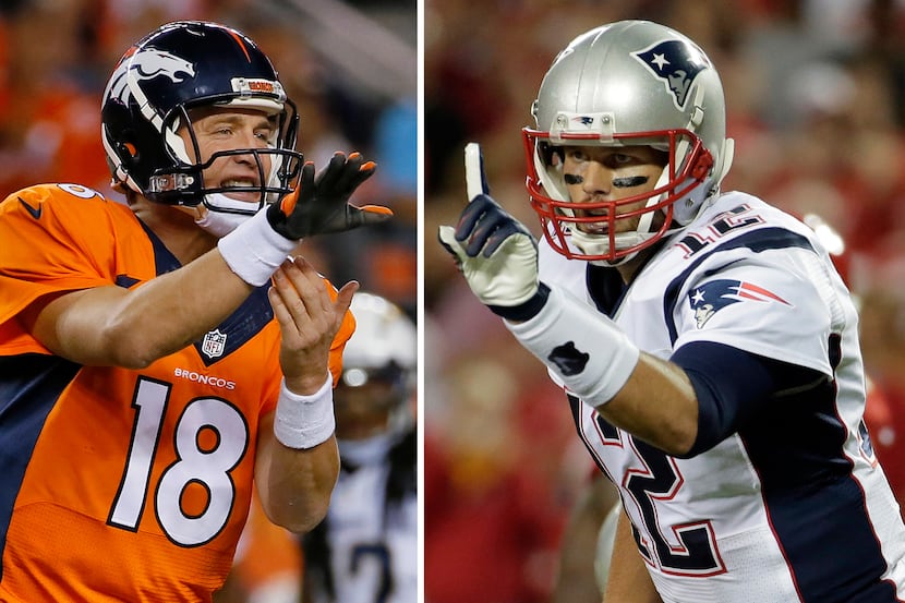 Denver Broncos quarterback Peyton Manning and New England Patriots quarterback Tom Brady...