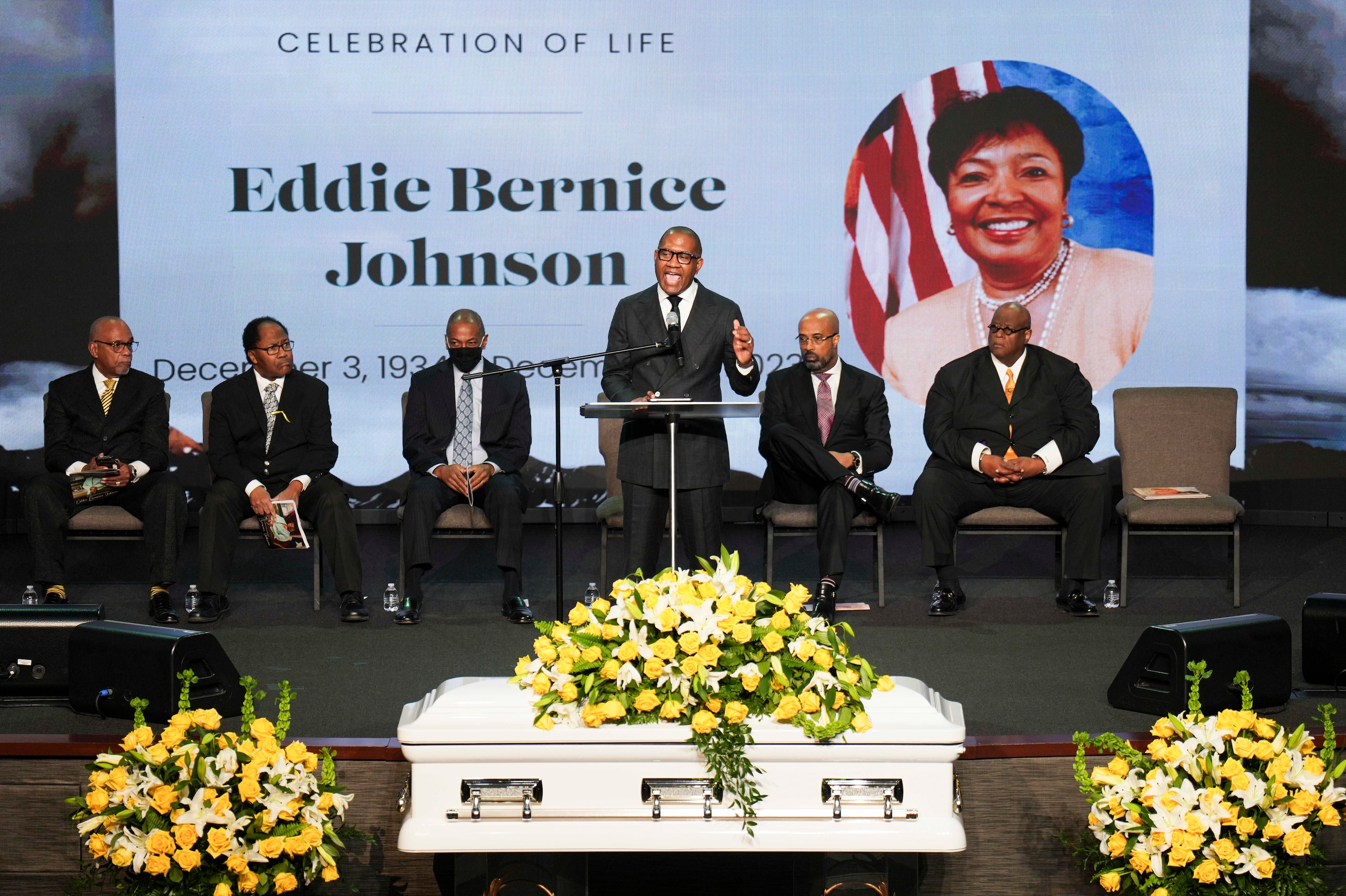 Pastor Bryan Carter of Concord Church speaks during funeral services for former U.S. Rep....