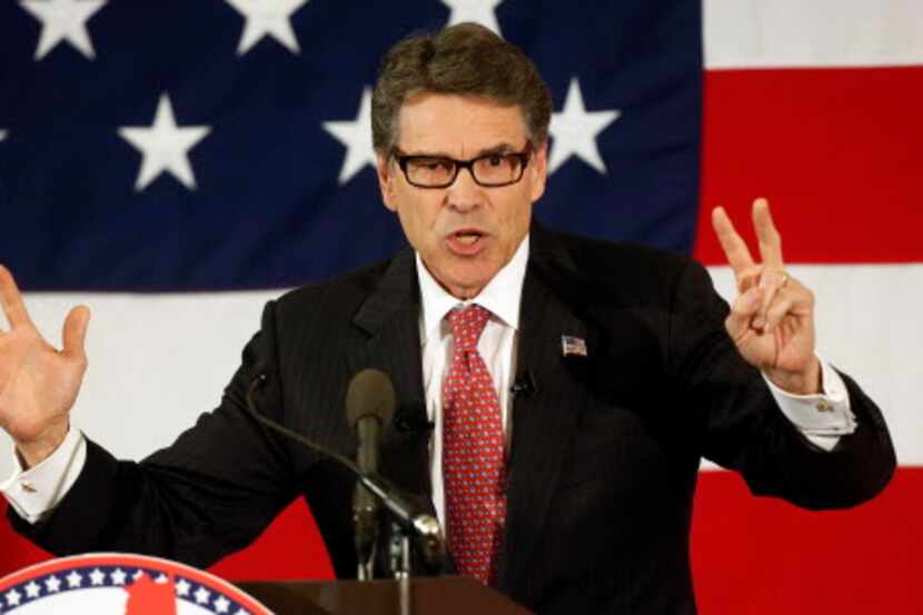  Former Texas Gov. Rick Perry pitches a New Hampshire crowd on his experience on April 17....