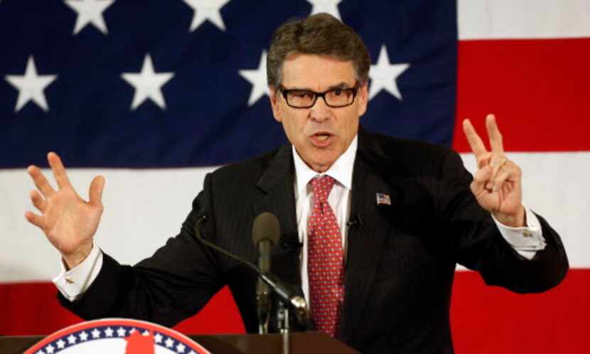  Former Texas Gov. Rick Perry pitches a New Hampshire crowd on his experience on April 17....