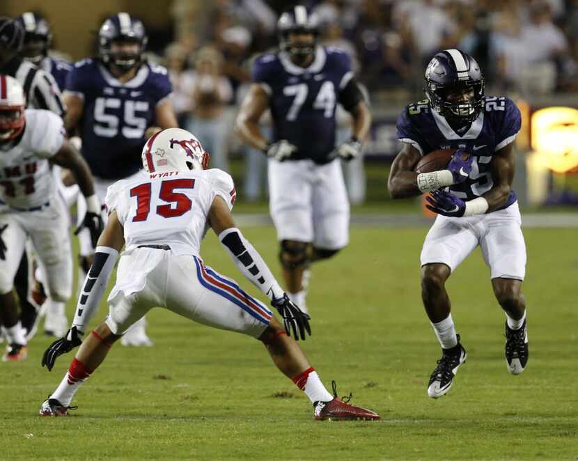 TCU Horned Frogs wide receiver KaVontae Turpin (25) runs the ball against Southern Methodist...