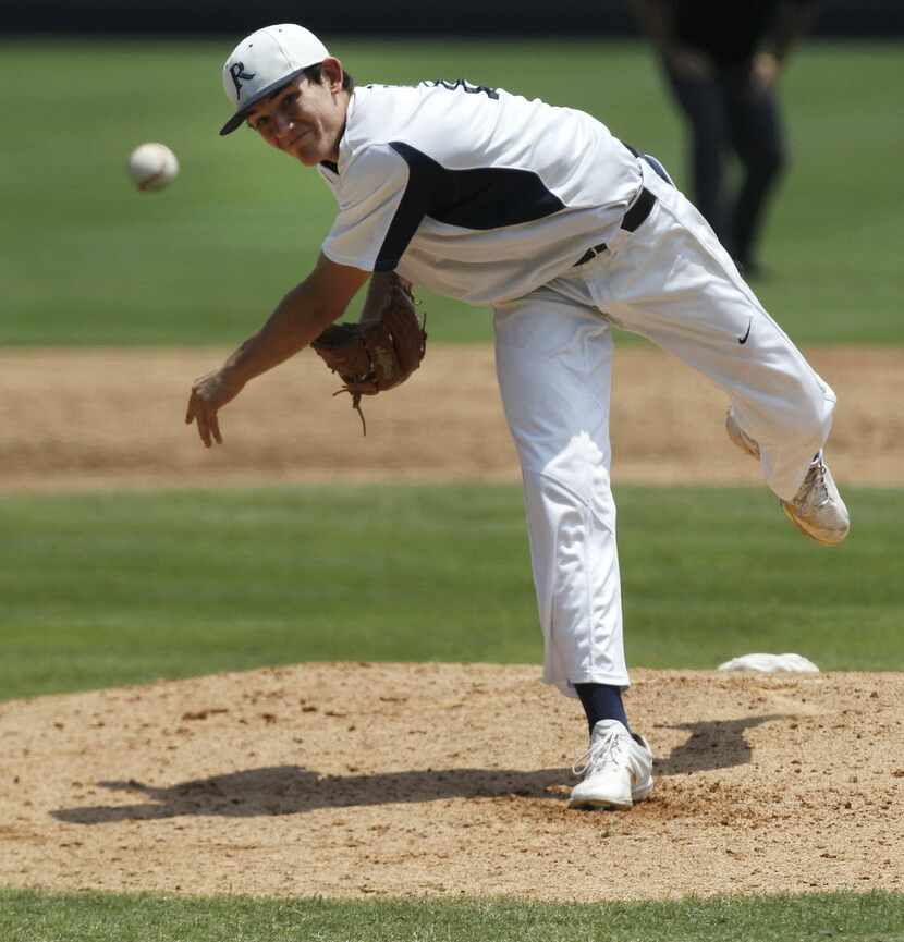 Dallas Jesuit's Jacob Palisch pitches against San Antonio Johnson during the UIL State...