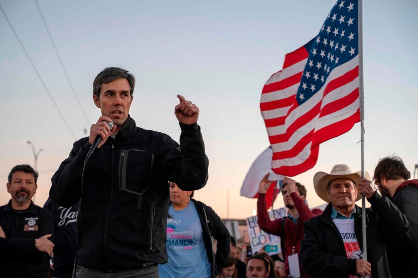 Former Texas Congressman Beto O'Rourke speaks to a crowd of marchers during the "March for...