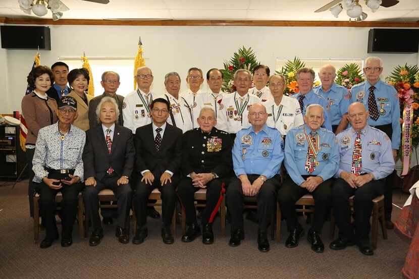 Members and guests at the Korean War Veterans Association Dallas Chapter lunch meeting at...