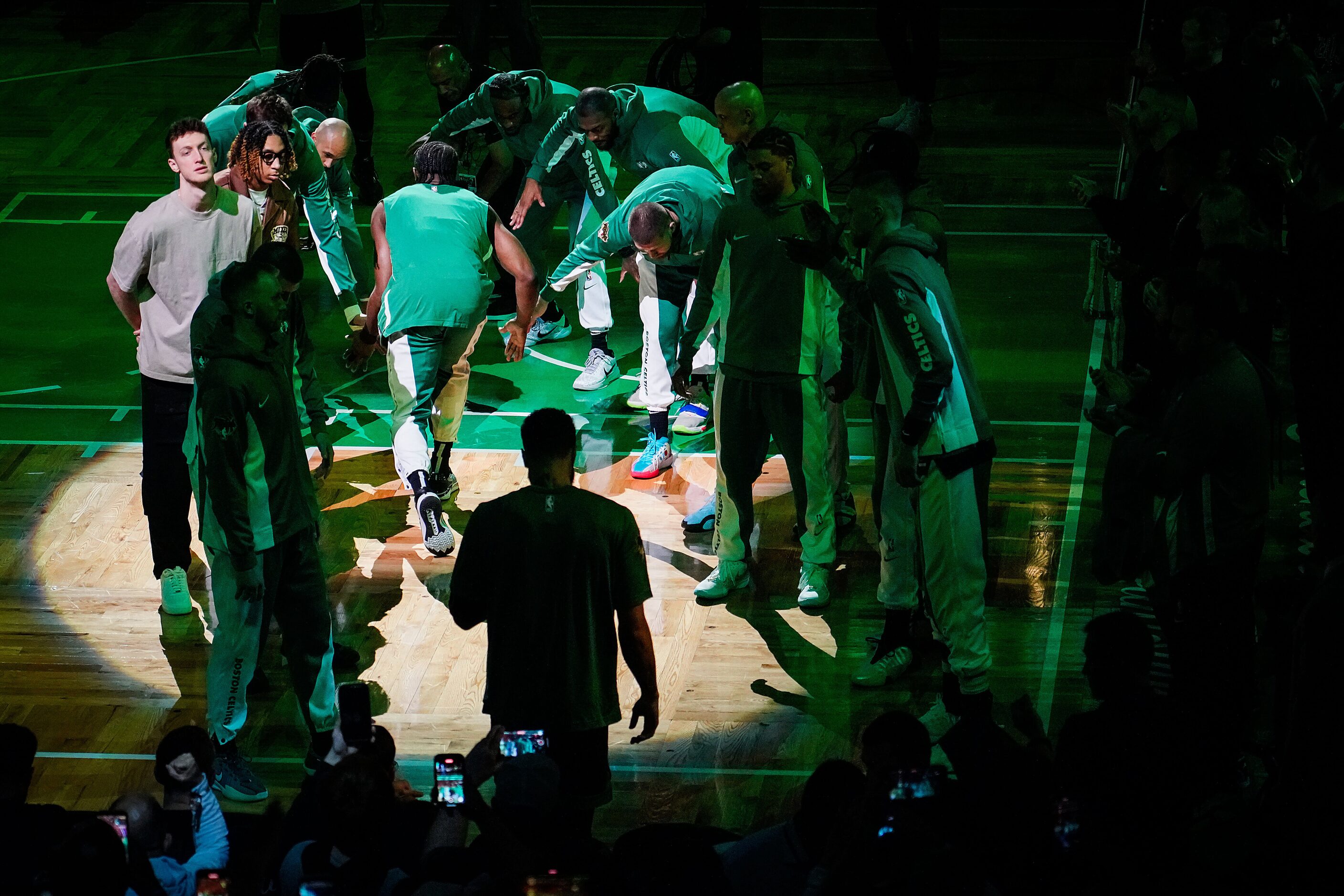 Boston Celtics forward Jayson Tatum is introduced before Game 2 of the NBA Finals against...