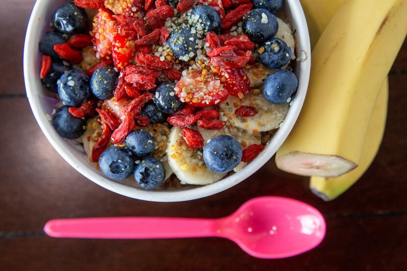The Heavenly Acai bowl is photographed at the Heavenly Acai location in Frisco, Texas, on...