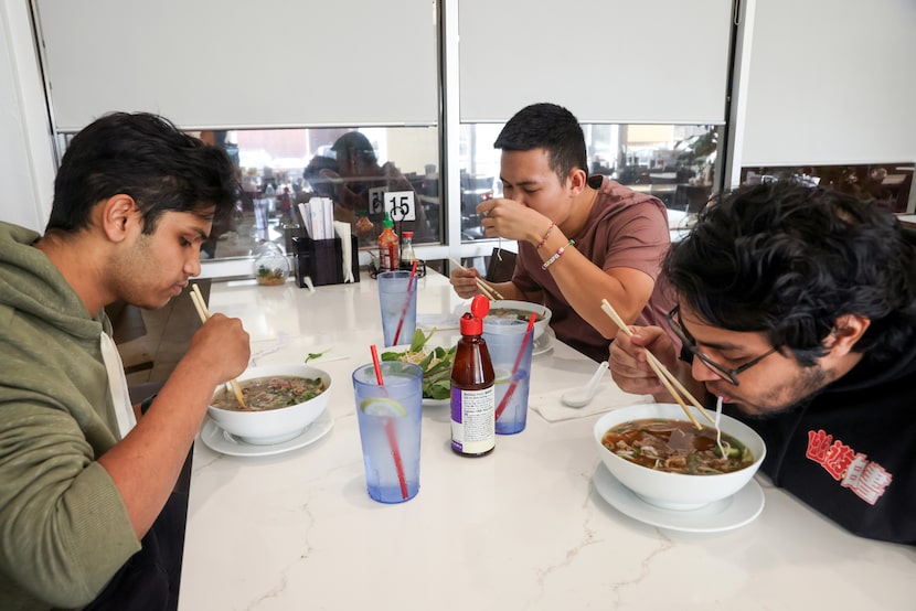 Dallas College Richland Campus students Giovanni Gomez (left), Bryan Pham and Juan Sajan...