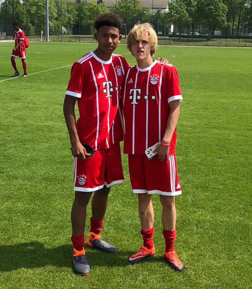 Chris Richards (left) and Thomas Roberts preparing to play with Bayern Munich in a youth...