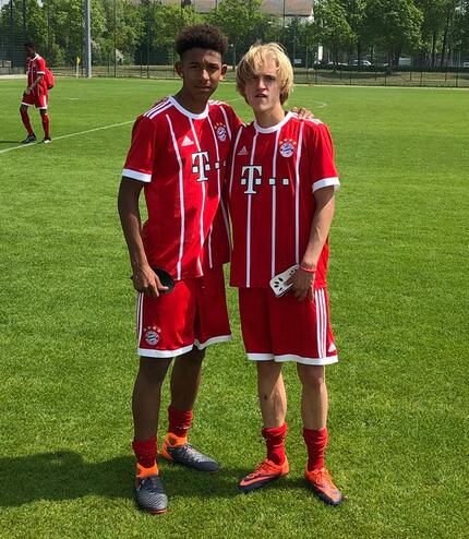 Chris Richards (left) and Thomas Roberts (right) preparing to play with Bayern Munich in a...