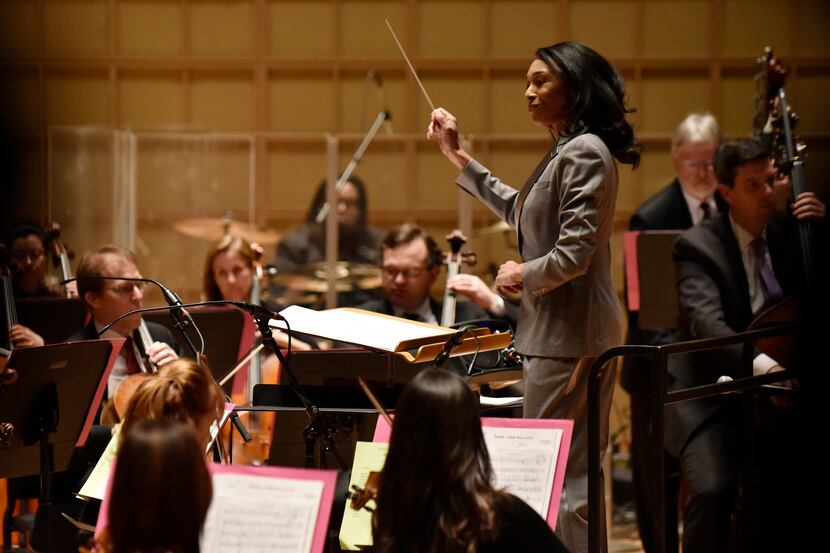 Jeri Lynne Johnson conducts the Dallas Symphony Orchestra during a performance of Gospel...