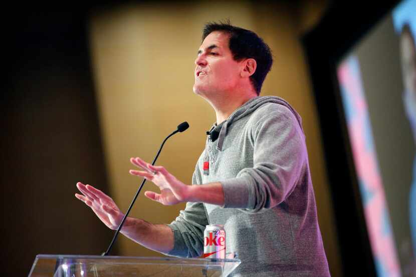 Dallas Mavericks owner Mark Cuban addresses questions from the audience during his keynote...
