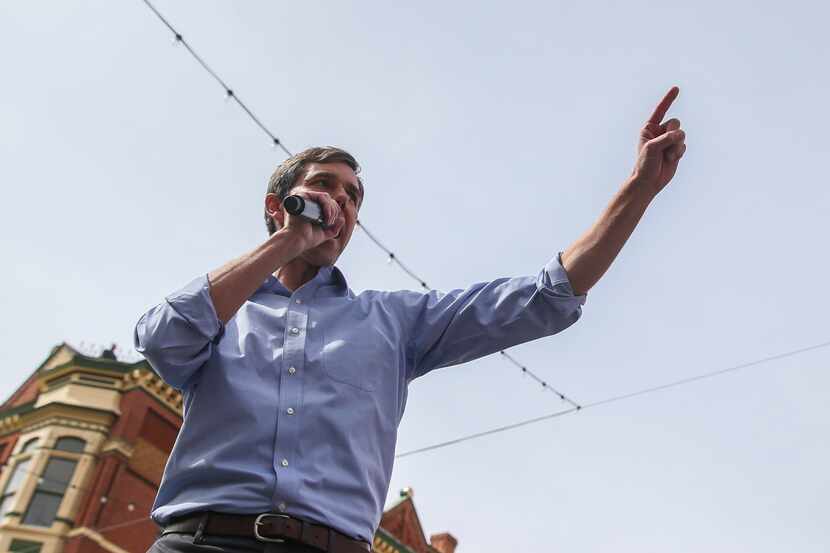 Beto O'Rourke speaks at a presidential campaign kick-off rally in downtown El Paso, Texas,...