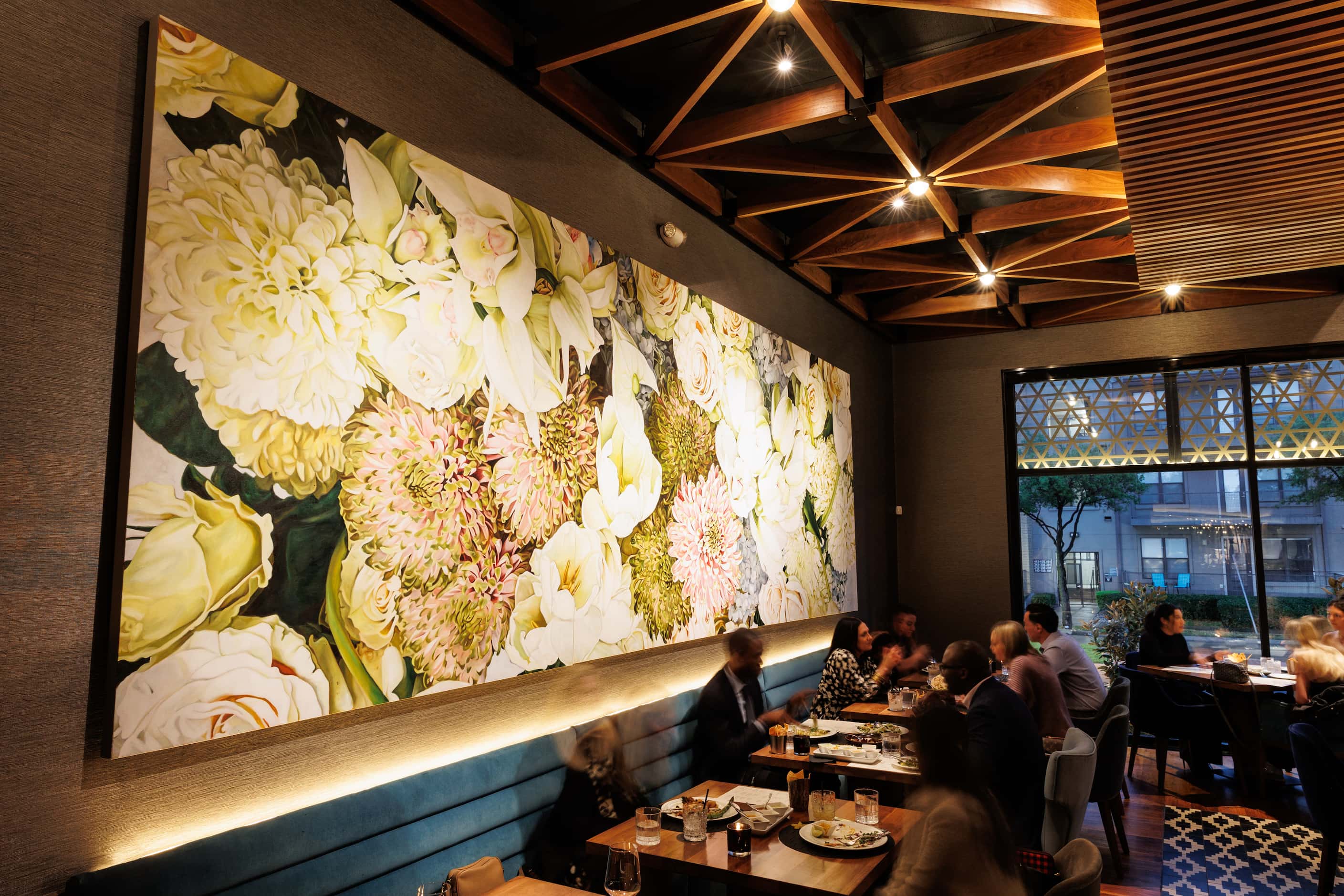 One of the biggest pieces of art at The Mexican is near the front door, in a spacious dining...