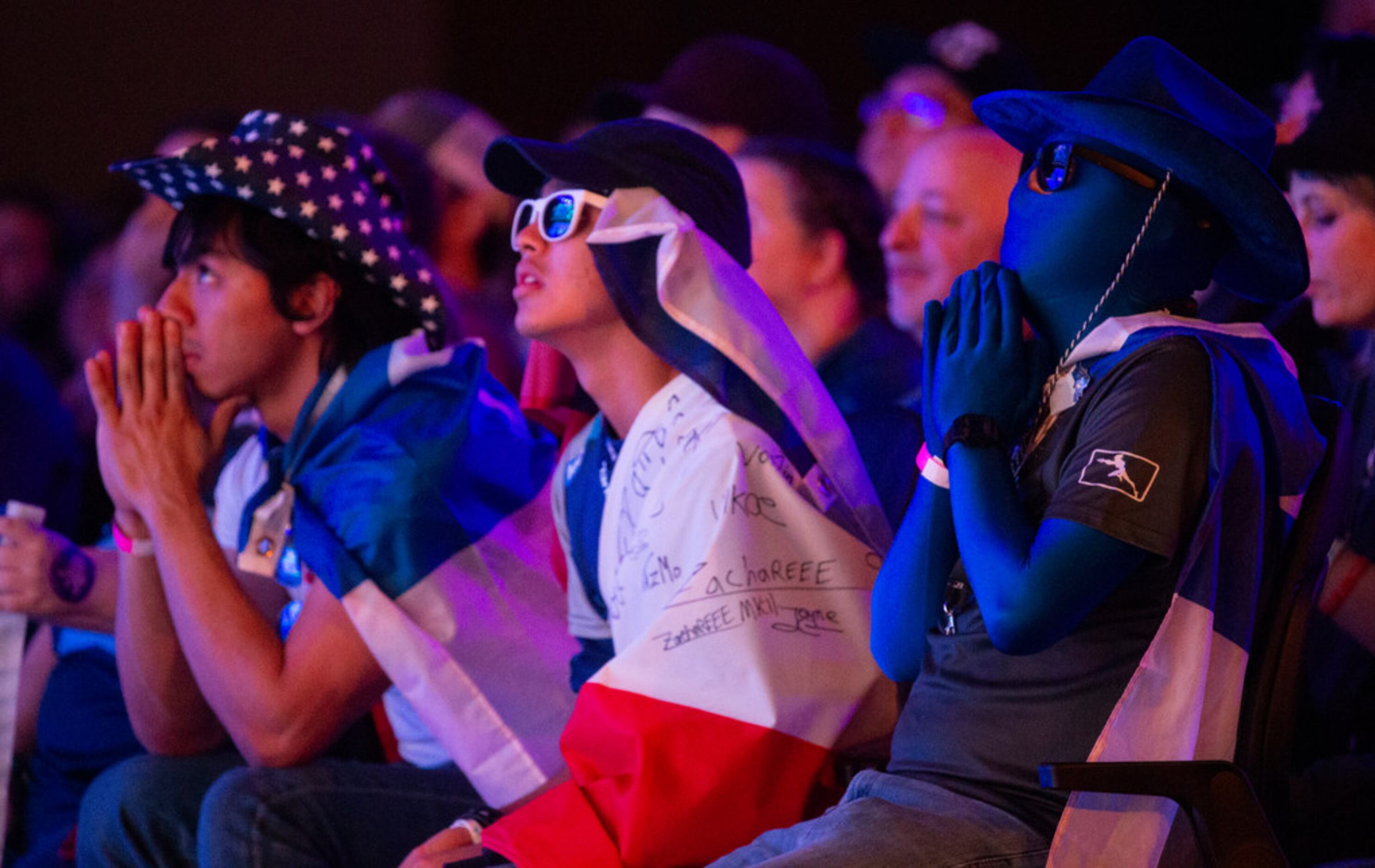 Fans watch the Dallas Fuel during the season three opening weekend match of the Overwatch...