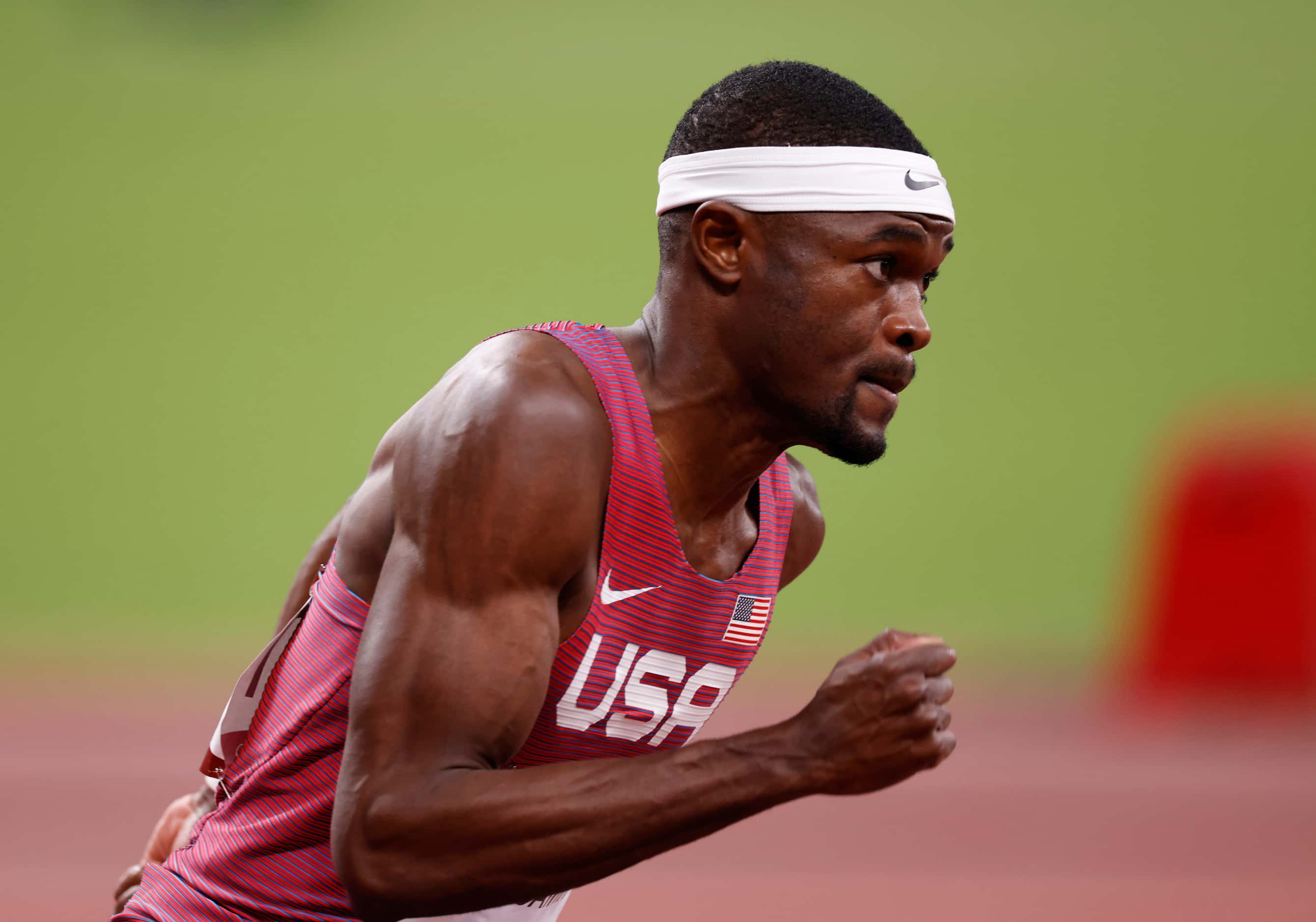 USA’s Rai Benjamin runs in the 400 meter hurdles semifinal 
during the postponed 2020 Tokyo...