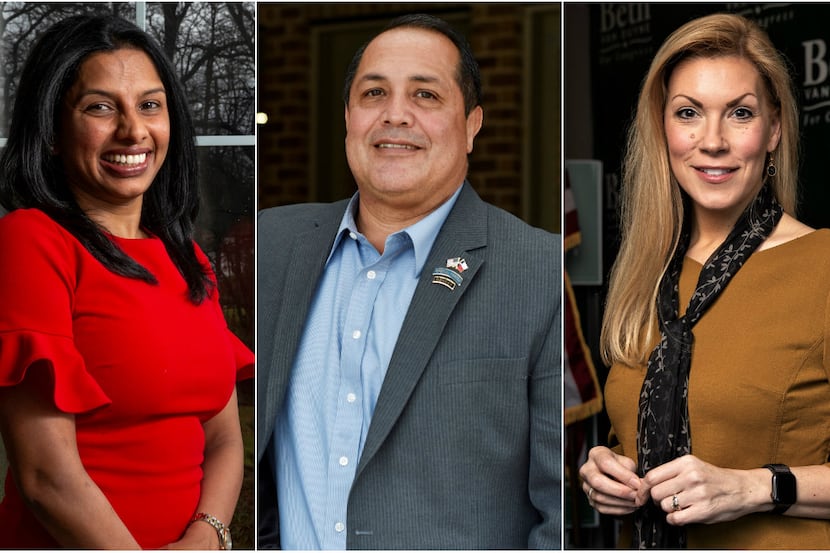 Sunny Chaparala (left), Desi Maes and Beth Van Duyne are among the leading candidates in the...