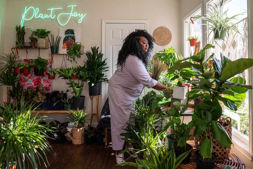 Bree Clarke, founder of The Plant Project in Uptown Dallas, organizes a couple of pots in...