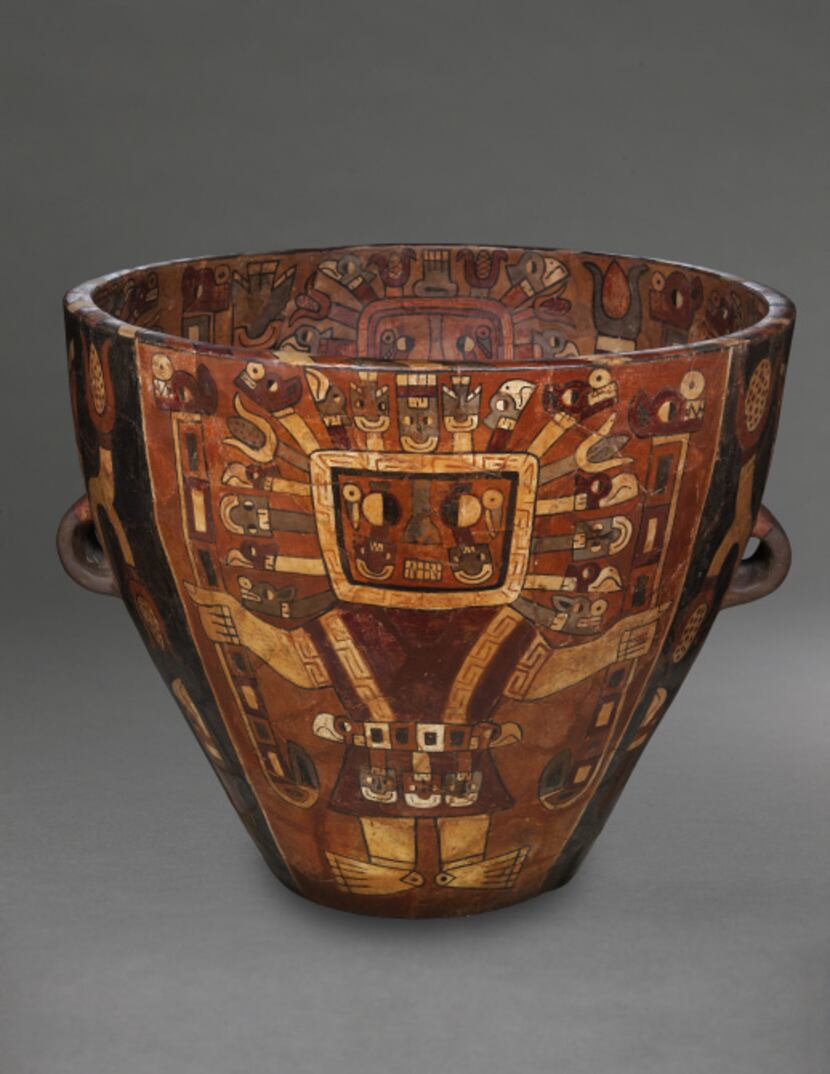 Urn with staff deities; ceramic and slip from “Wari: Lords of the Ancient Andes”
