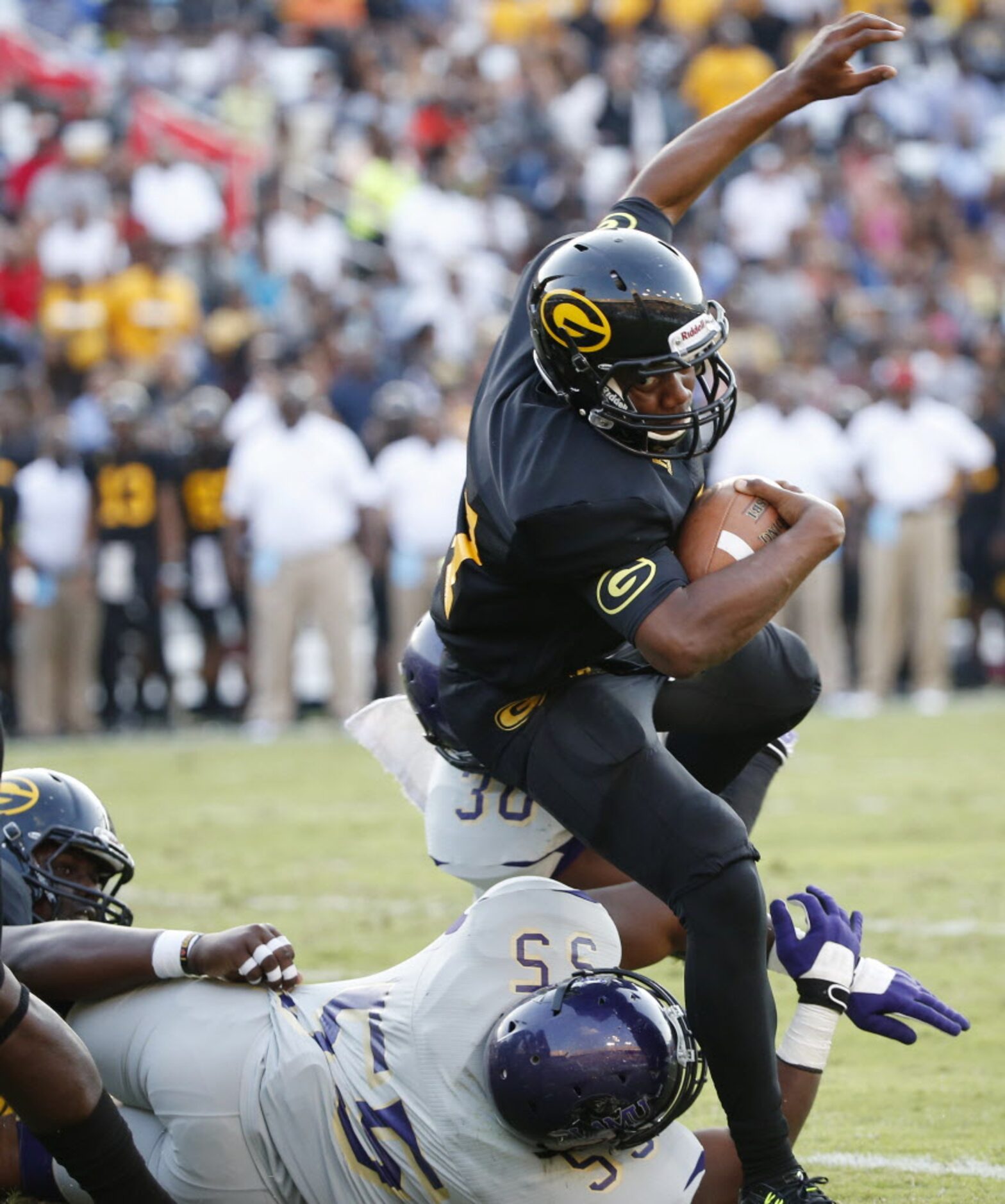 Grambling State quarterback Johnathan Williams (17) fails to cross the goal line on a...