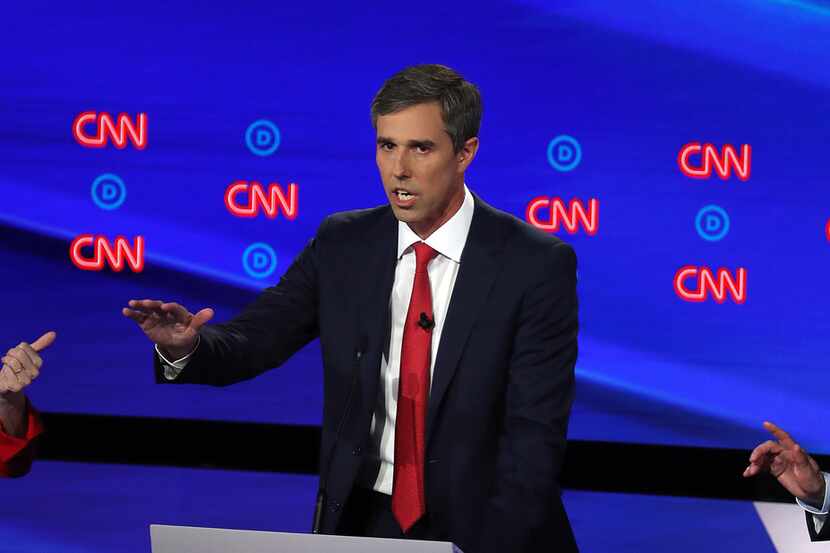 Beto O'Rourke makes a point during the Democratic presidential debate in Detroit.