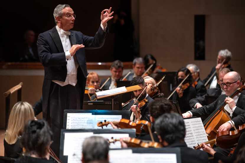 Fabio Luisi conducts the Dallas Symphony Orchestra during a performance of 'Capriccio' by...