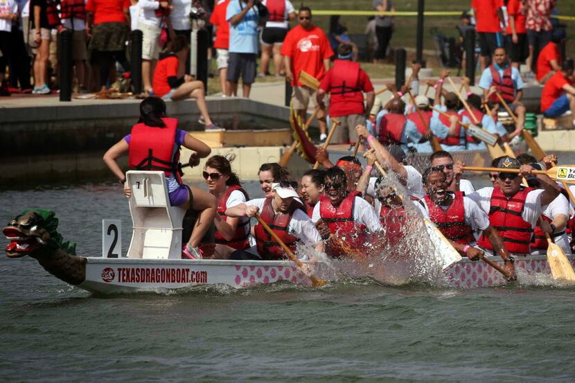 Cheer on your favorite dragon boat at Lake Carolyn in Irving. 