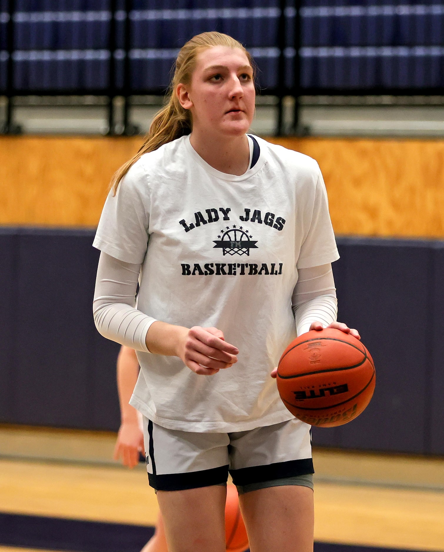 Flower Mound center Abbie Boutilier warms up before their game against Coppell in a 6A...